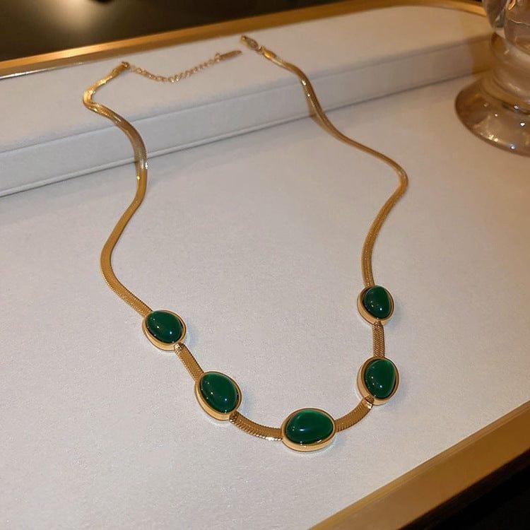 Oval Green Crystal Pendant Necklace Set With Bracelet - Shoopers